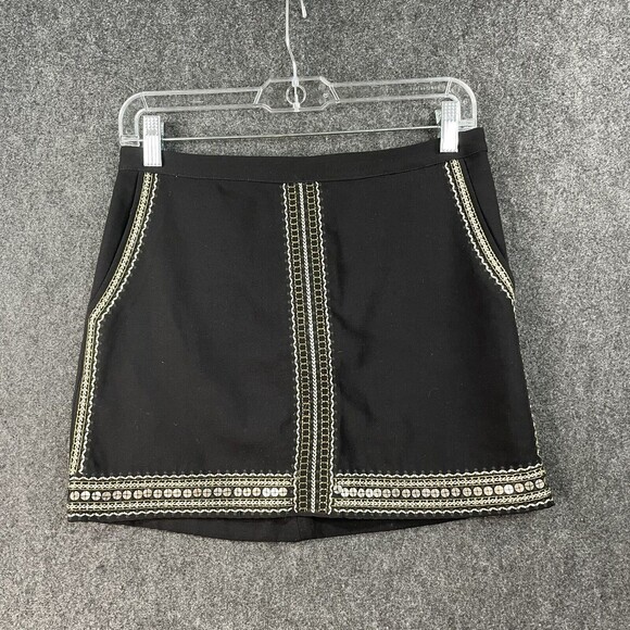 Madewell Embellished Embroidered Mini Skirt Sequin Detailing Black Gold Sz 00 EU - Picture 1 of 7